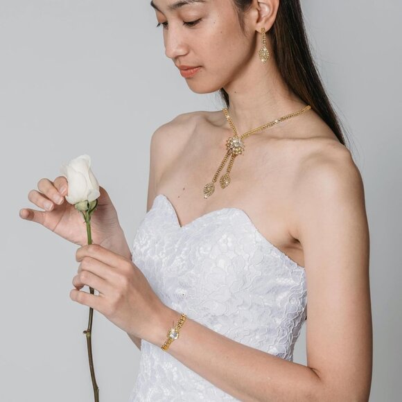 Gold Alloy Crystal Jewelry Set for Women - Earrings, Necklace & Bracelet - Picture 4 of 5